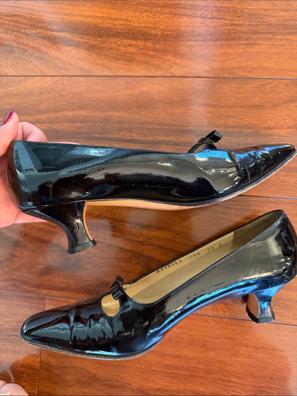 Salvatore Ferragamo Black Patent Leather Mary Jane Kitten Heels - Picture 5 of 6